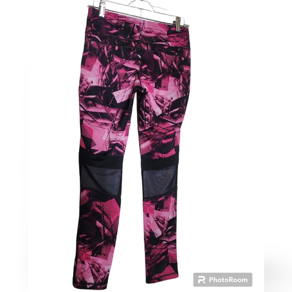 Ideology pink black abstract print athletic leggings mesh insert SZ Medium - Picture 2 of 4